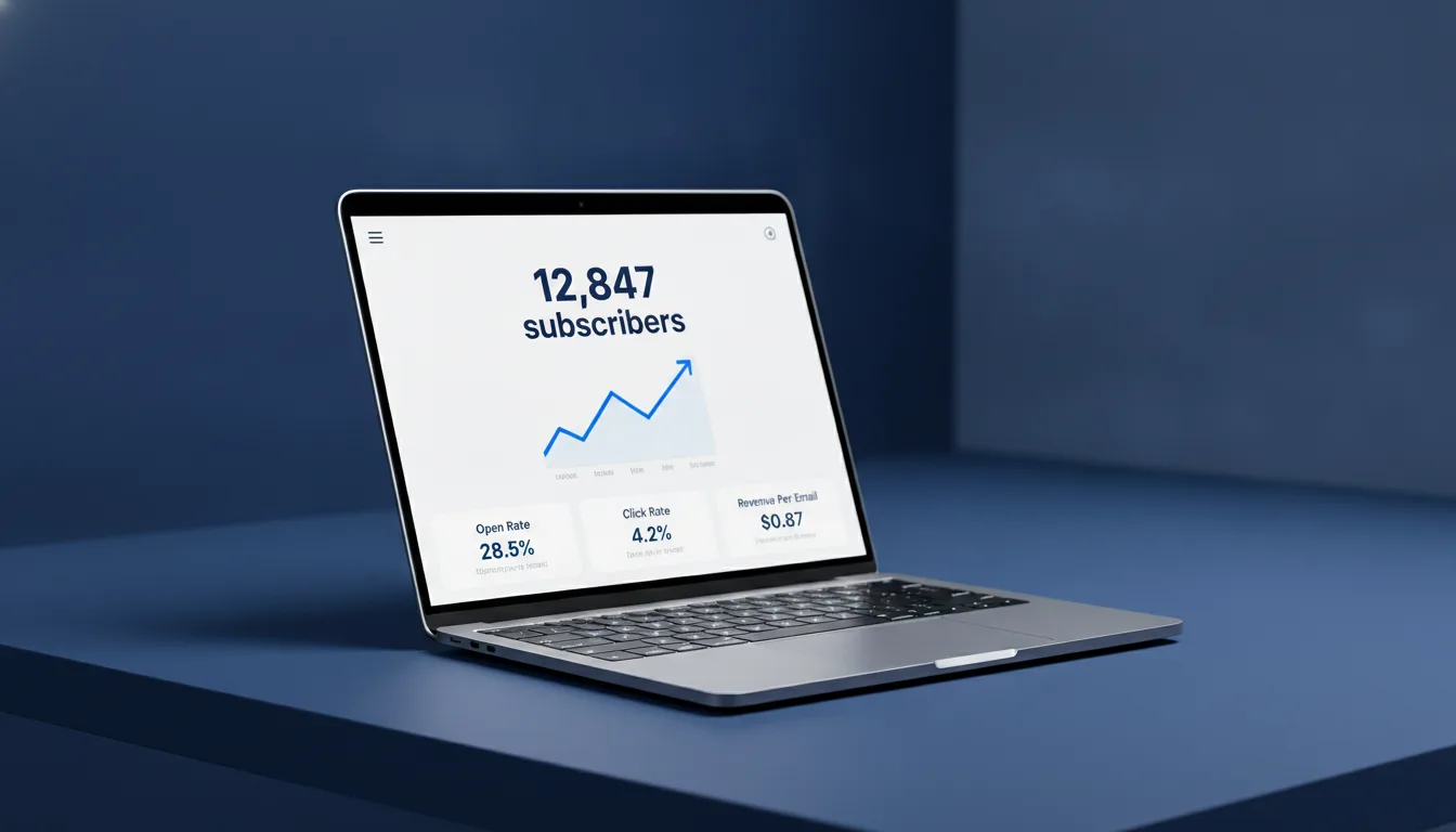 Laptop showing an ecommerce email signup form with a growing subscriber list