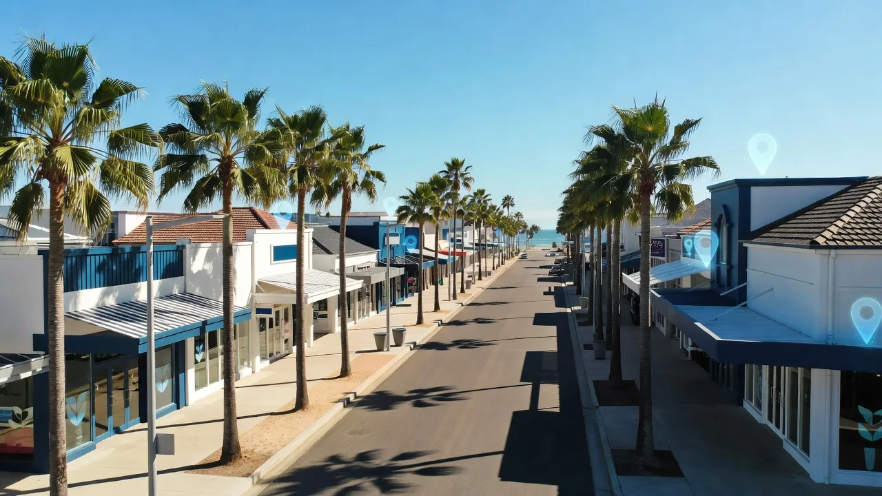 Google Maps local search results on a phone with Gold Coast businesses in the background