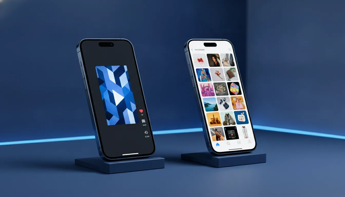 Phone showing TikTok and Instagram apps side by side for a business owner deciding between platforms