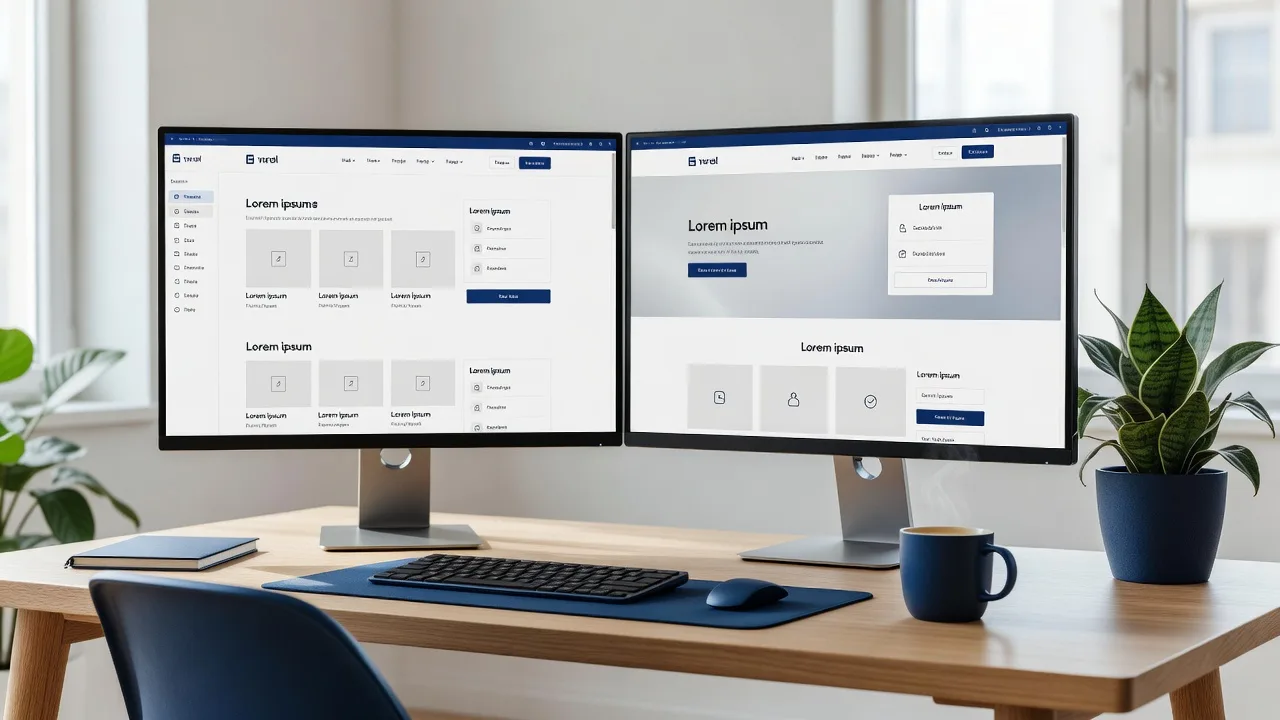 Clean modern ecommerce website design on a designer's monitors