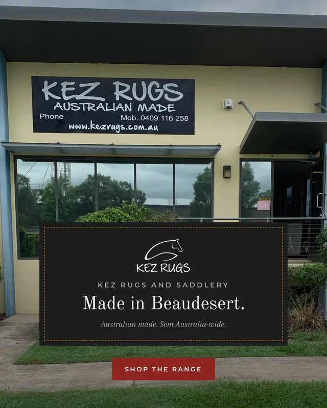 Static image ad: Kez Rugs and Saddlery, made in Beaudesert